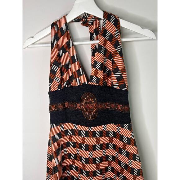 Eva Franco Plaid Embroidered Beads Halter Knee Length A-Line Dress Womens Size 4 - Picture 3 of 11